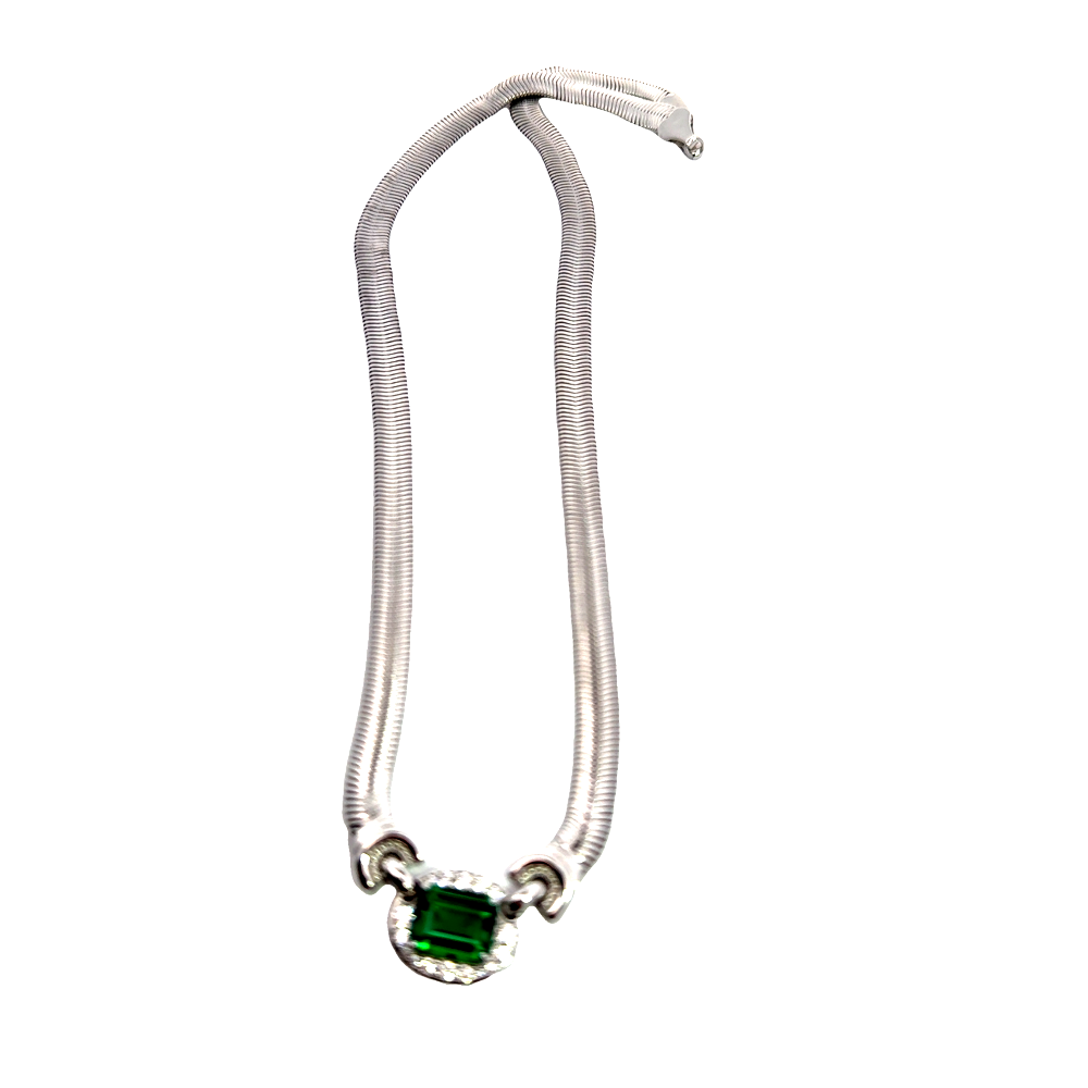 Shop online premium sterling silver emerald necklace with sparkling cubic zirconia stones.