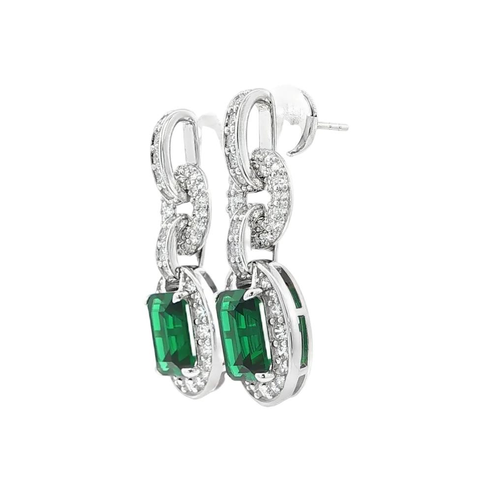 Shop online premium sterling silver emerald cut earrings with nano sital and sparkling cubic zirconia stones.