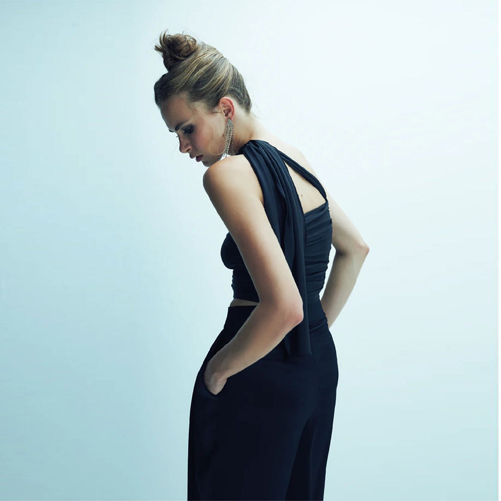 Evelyn Jersey Asymmetric Top in Black