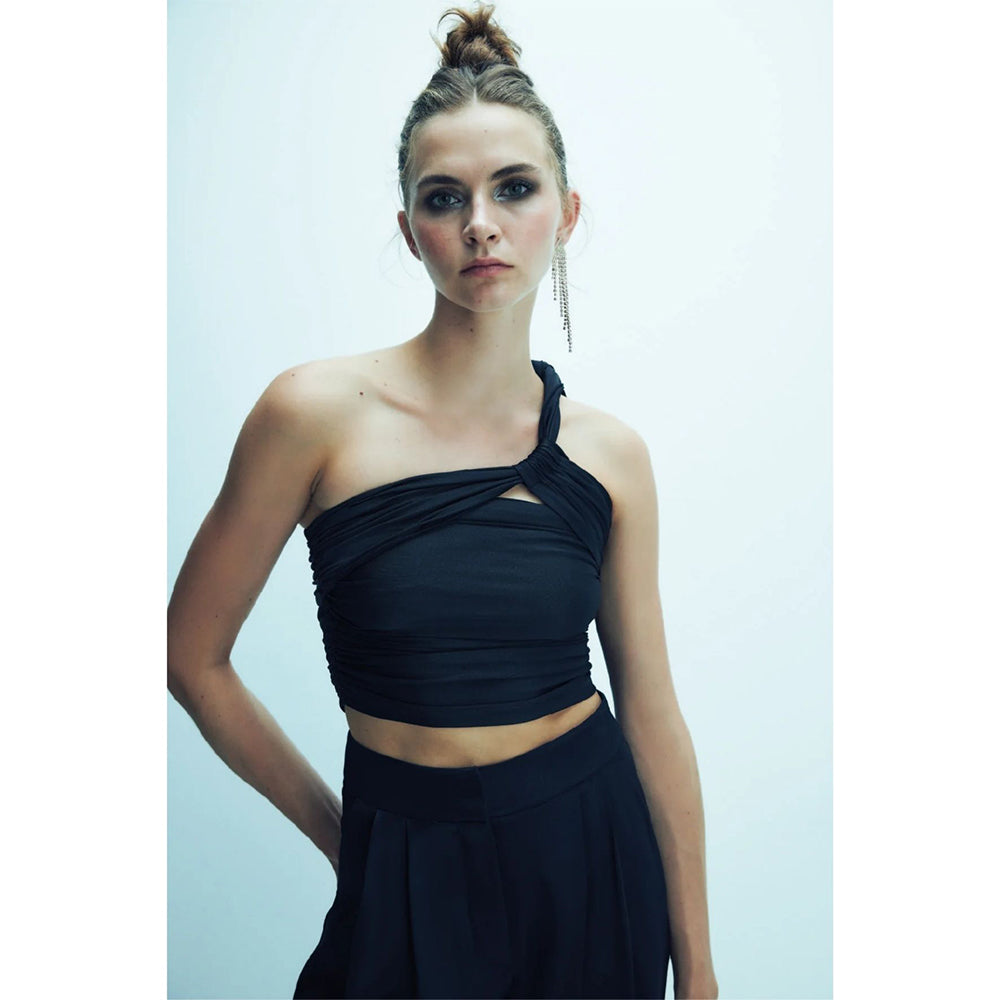 Evelyn Jersey Asymmetric Top in Black