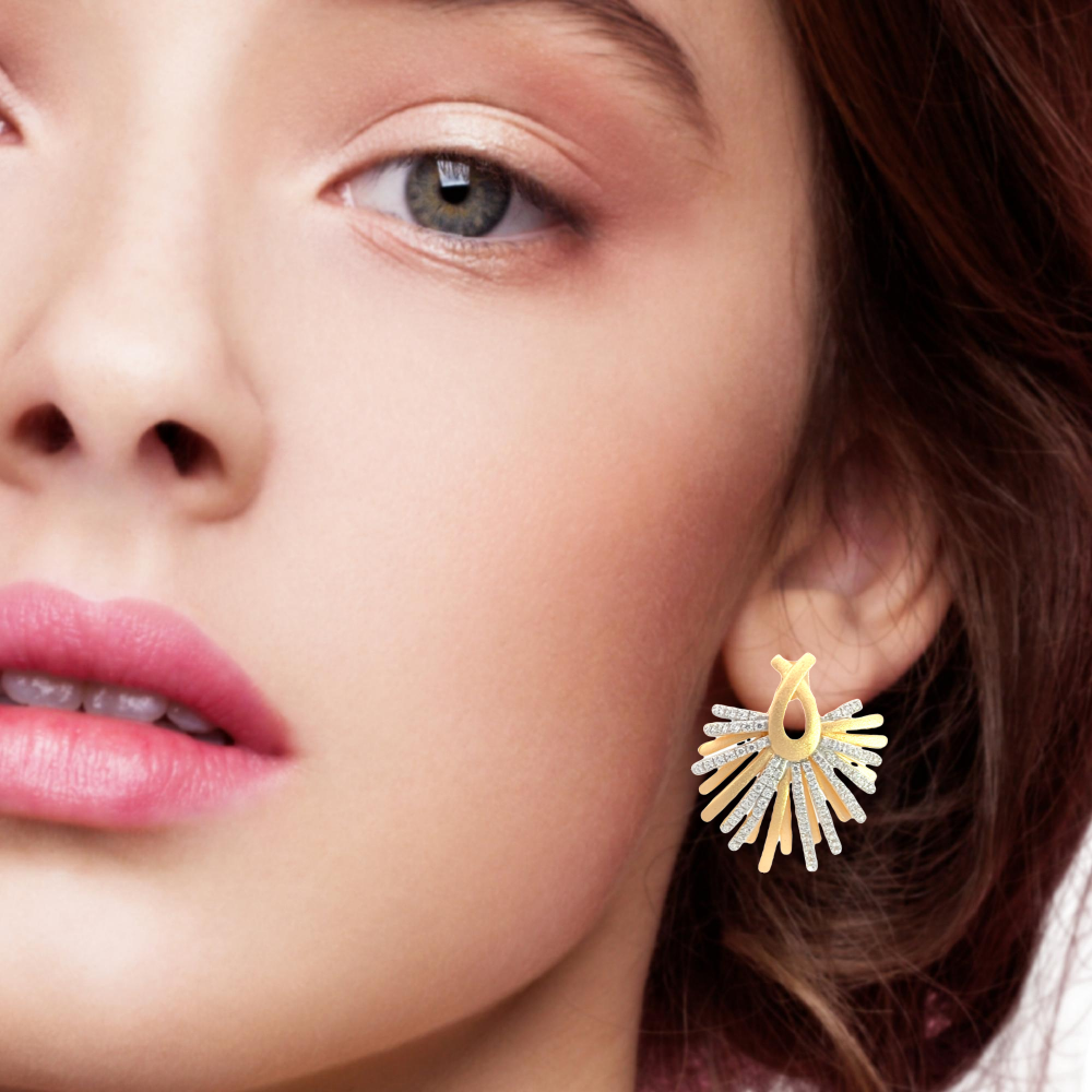 Shop online premium 18K gold stud earrings with sparkling cubic zirconia stones.