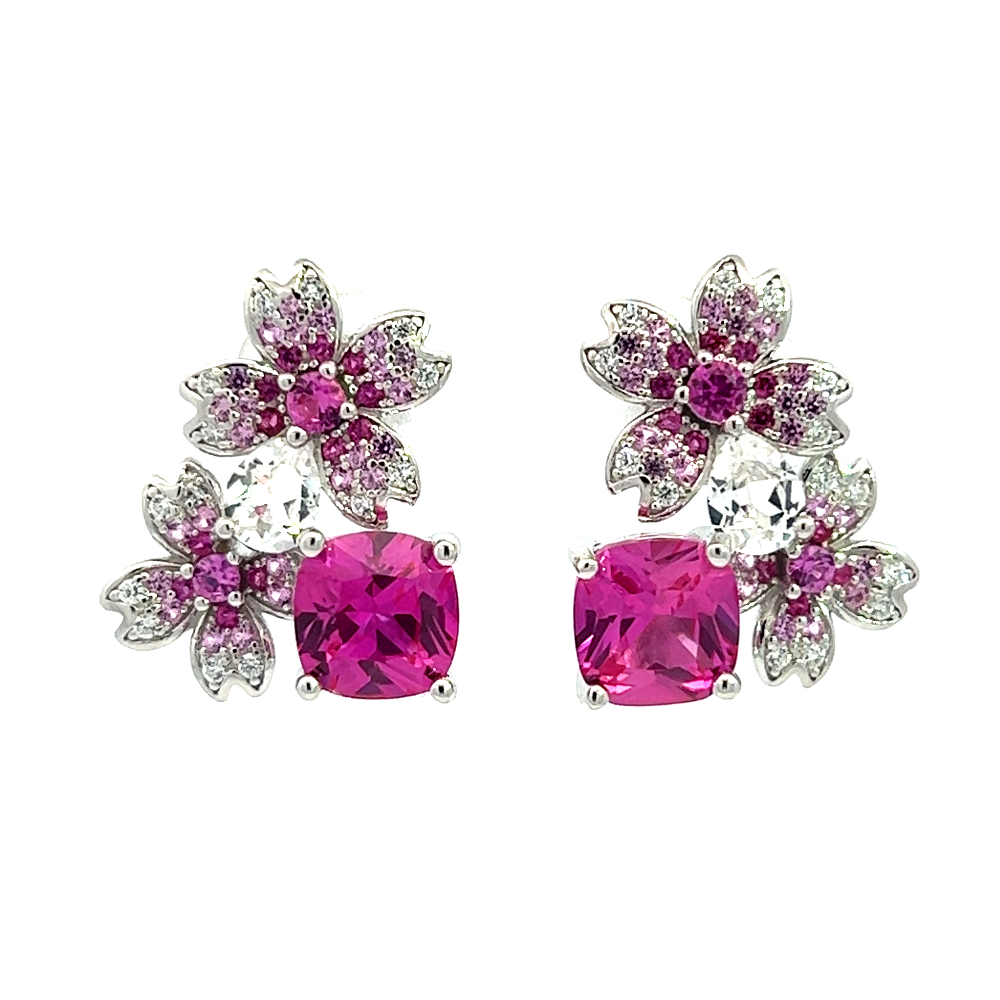 Shop online premium sterling silver pink sapphire stud earrings with sparkling CZ stones.