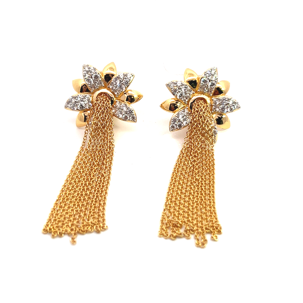 Shop online premium 18K gold flower shoulder-duster earrings with sparkling cubic zirconia.