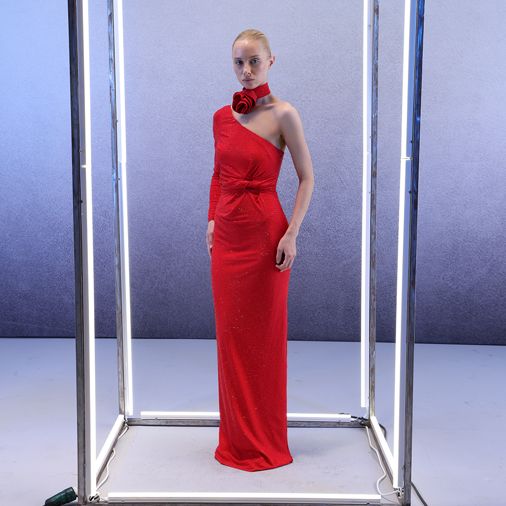 Discover elegance with our Fully Embellished Red Crystal Dress. A statement piece in luxury designer women's wear. Shop Now!