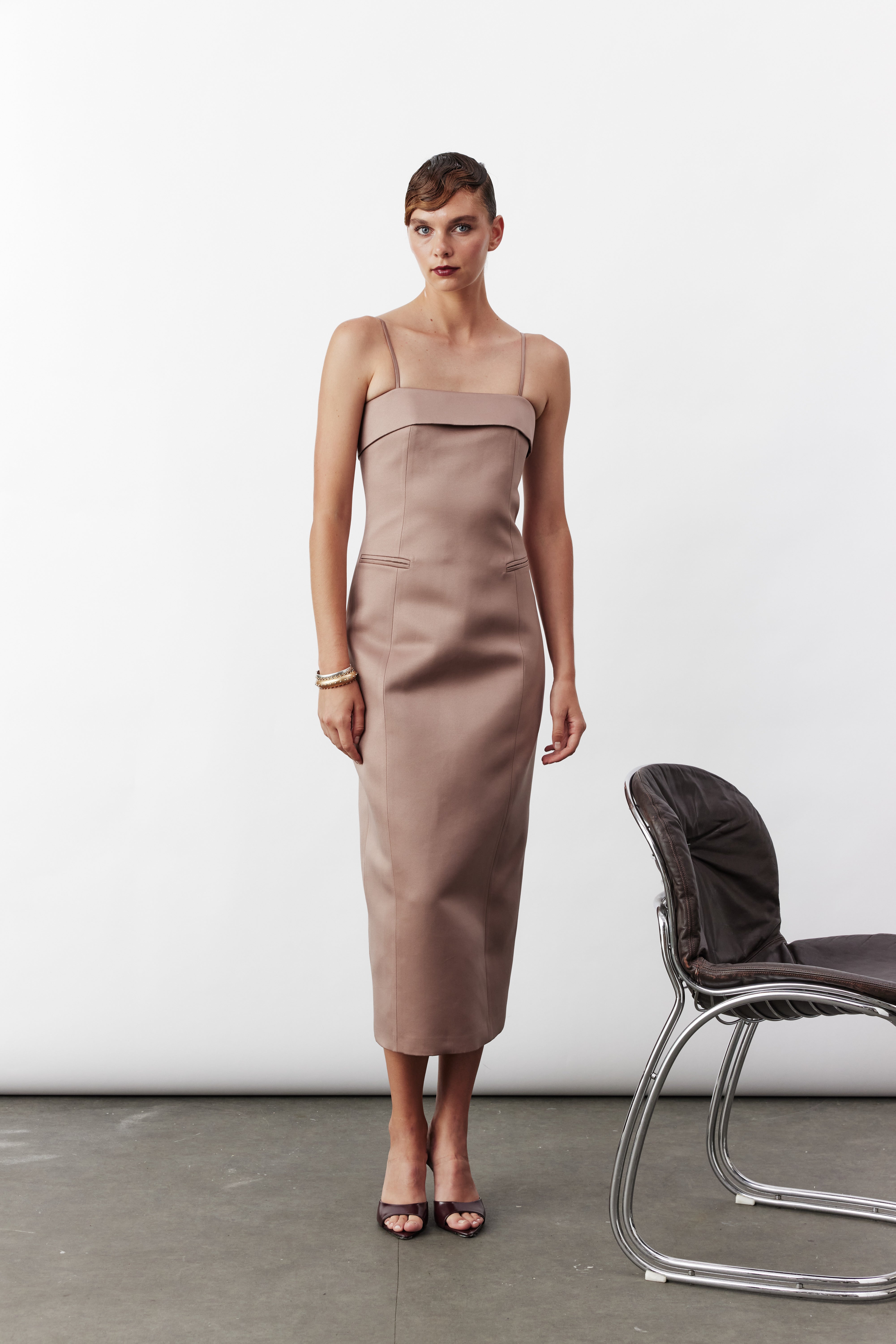 Gaia Long Dress In Smoked Almond
