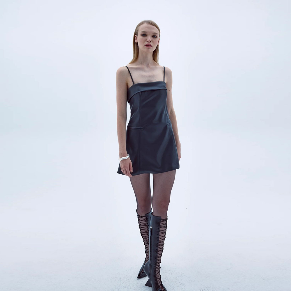 Gaia Mini Leather Dress in Black