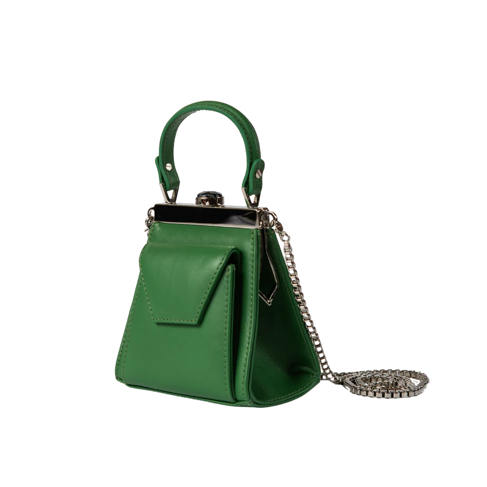 This playful mini bag fuses classic craftsmanship with creative kitsch. Quirky, classy and quintessentially cool.