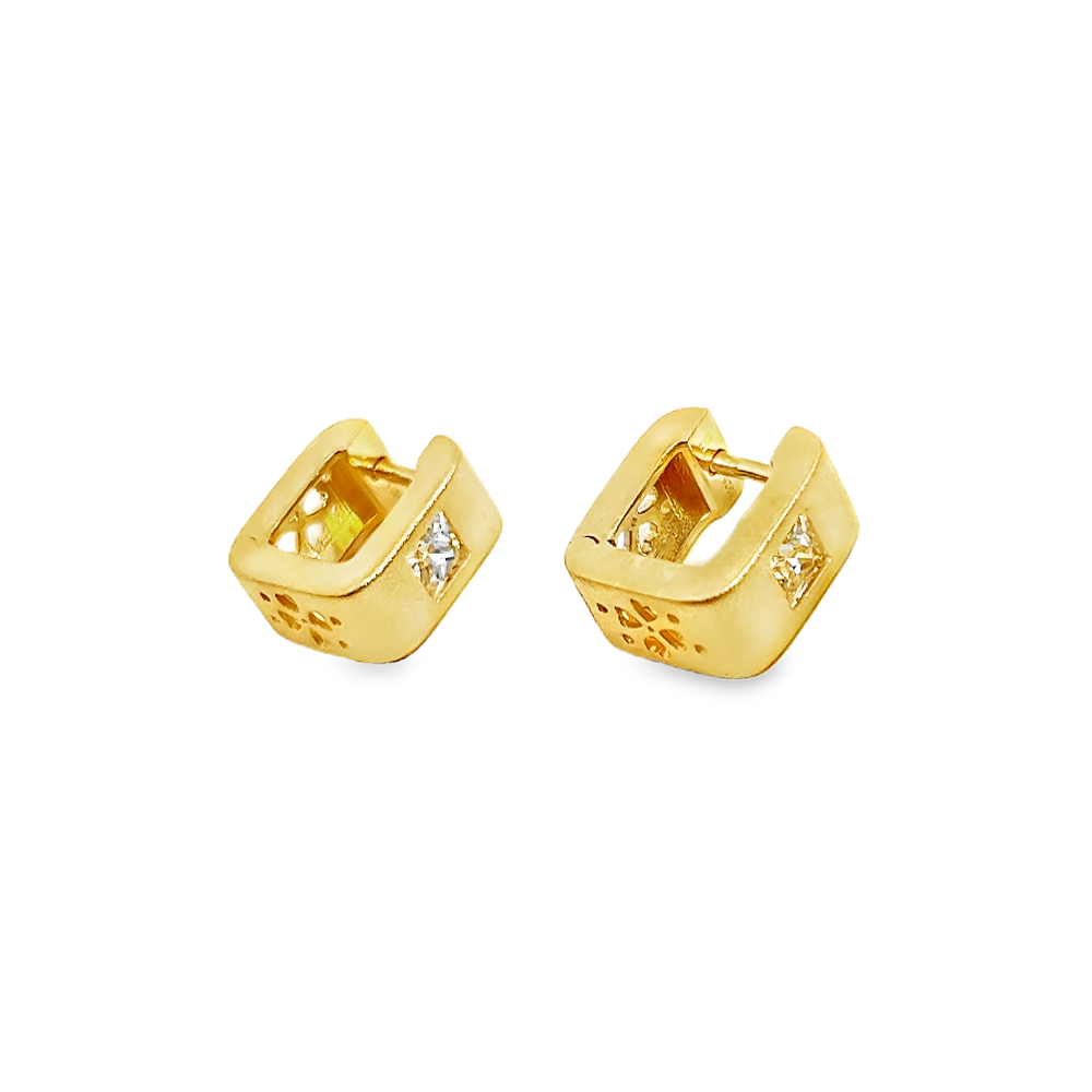 Shop online premium 18K gold square huggie earrings with sparkling cubic zirconia stones.