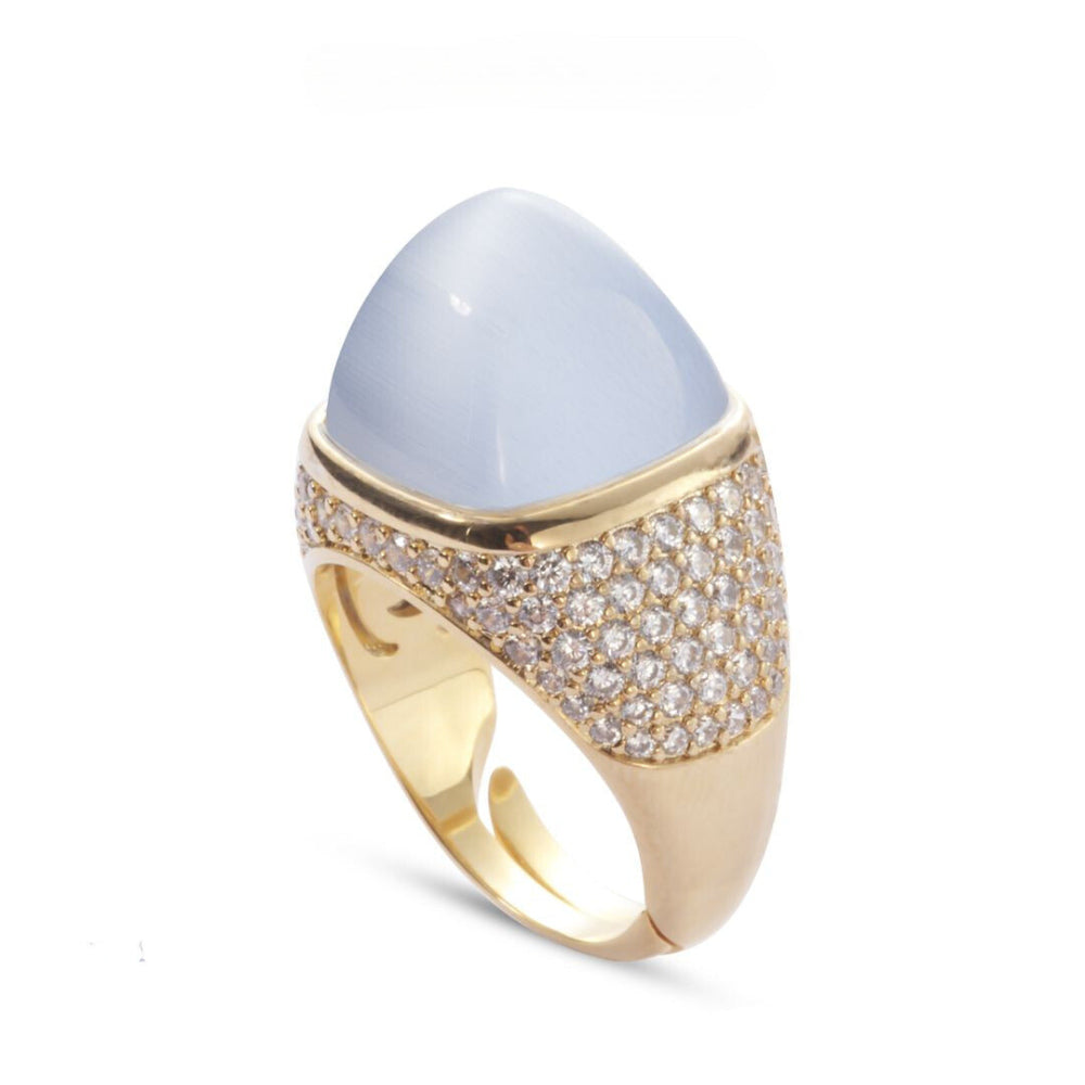 Shop online premium yellow gold ring with grey agate crystal & dazzling cubic zirconia stones.