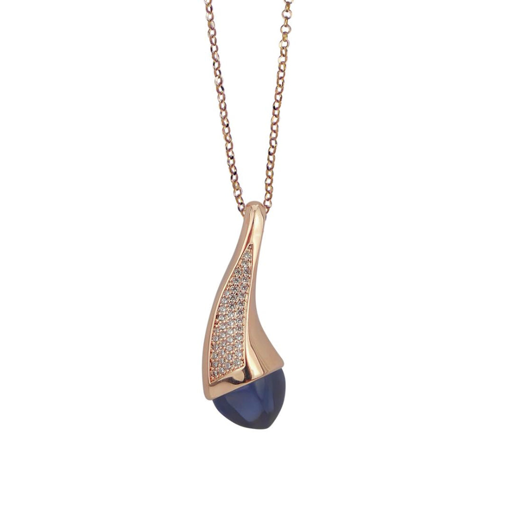 Shop online premium rose gold teardrop pendant necklace with colored crystals and sparkling CZ stones.