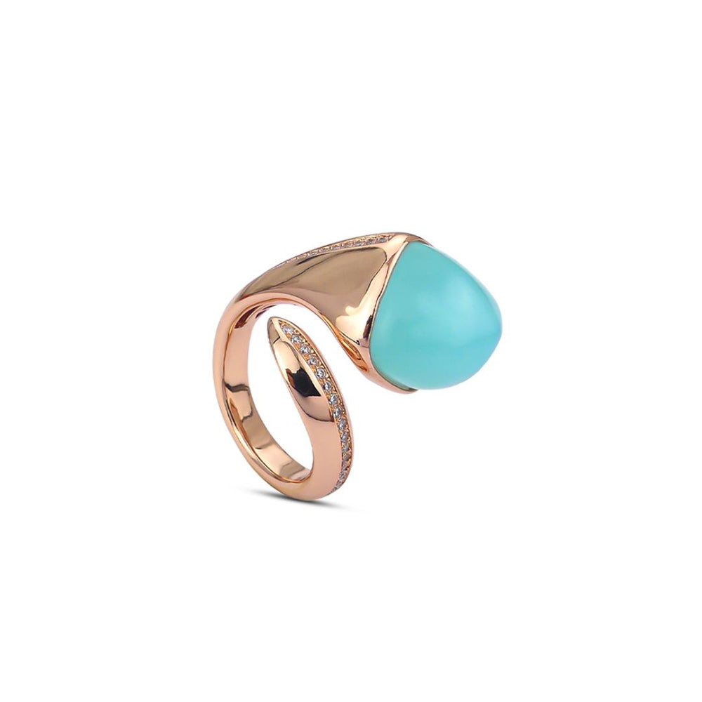 Shop online premium rose gold plated cuff ring with pyramidal crystal & pave CZ stones in bronze.