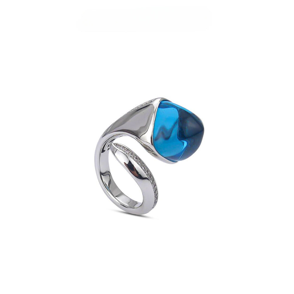 Shop online premium rhodium plated cuff ring with pyramidal crystal & pave CZ stones in bronze.