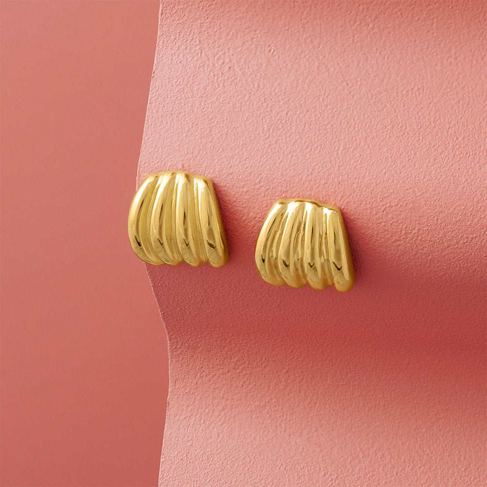 Add a touch of elegance to your clothing and accessories collection with these stunning gold ripple stud earrings. Shop Now!