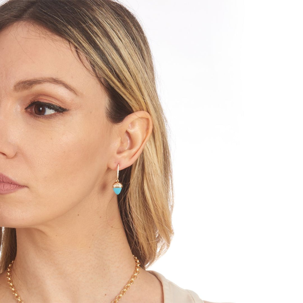 Shop online premium rose gold plated dangle earrings with pink quartz pyramidal crystal on elegant oval counter link detailing.