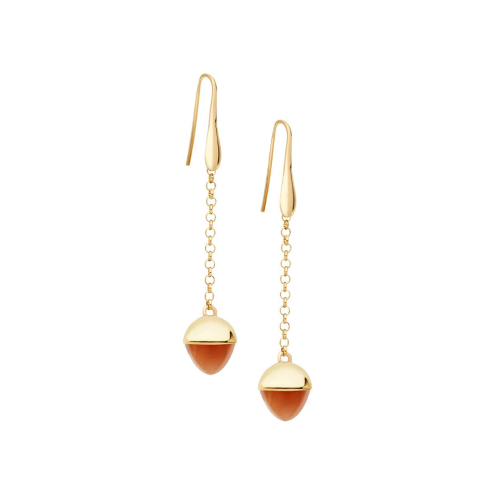 Shop online premium gold plated hook dangler earrings with carnelian pyramidal crystal and elegant modern detailing for versatile styling.