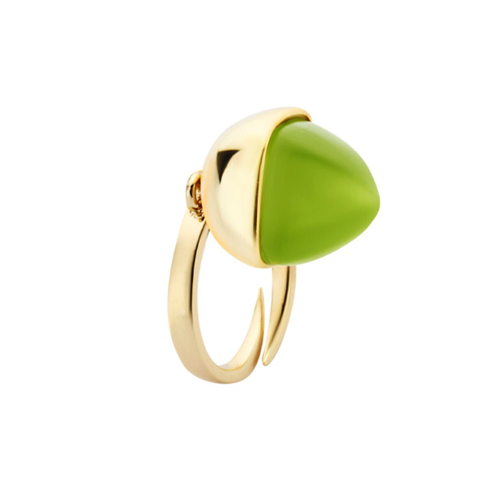 Shop online premium yellow gold ring with oversized olivine pyramidal crystal & elegant detailing.