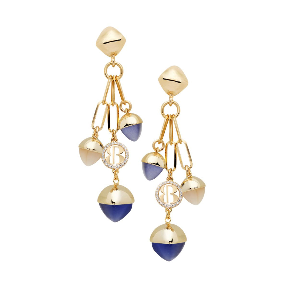 Shop online premium rose gold plated dangle earrings with pink quartz pyramidal crystal on elegant oval counter link detailing.