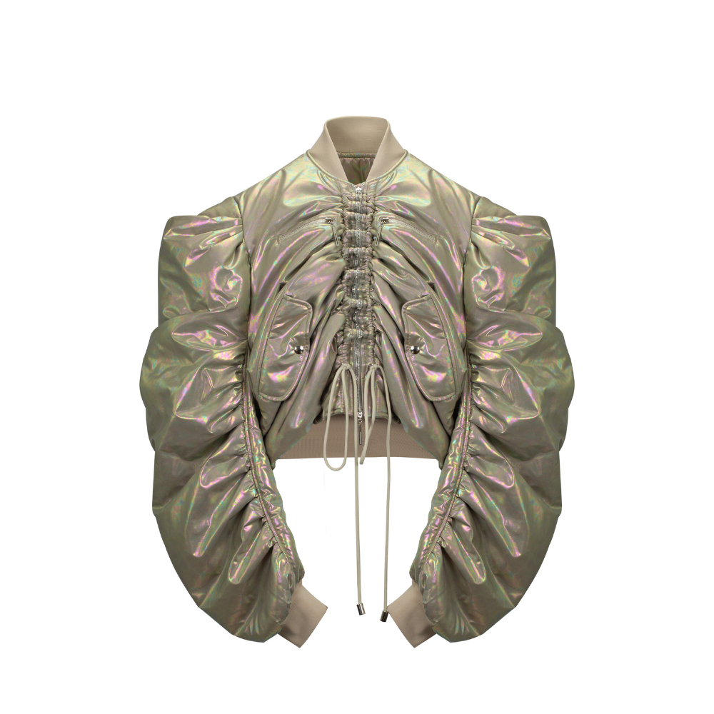 Golden Petrol Fairy Voluminous Bomber now in women store for chic looks. Shop Now!