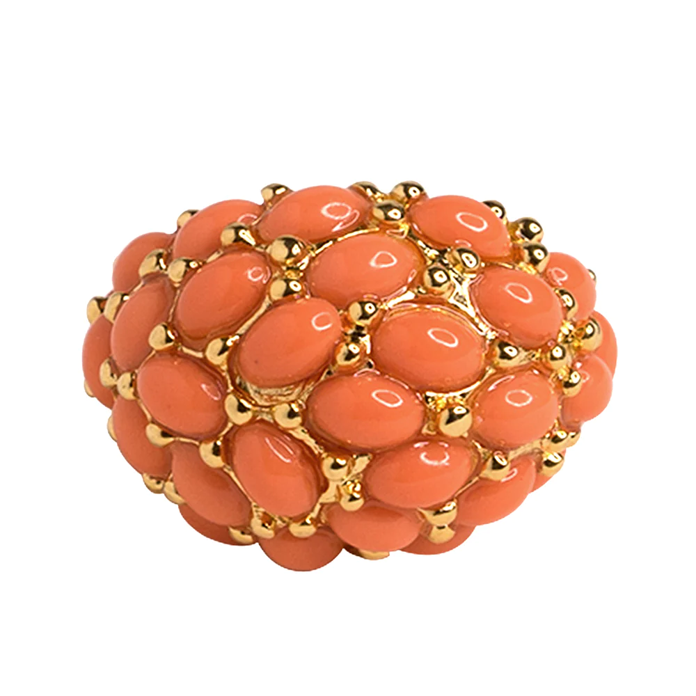 Gold Light coral cab ring.