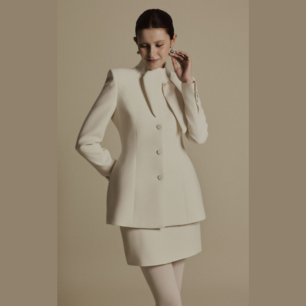 Enhance women shopping style with the elegant Grace Ivory High Collar Suit Jacket. Shop Now!