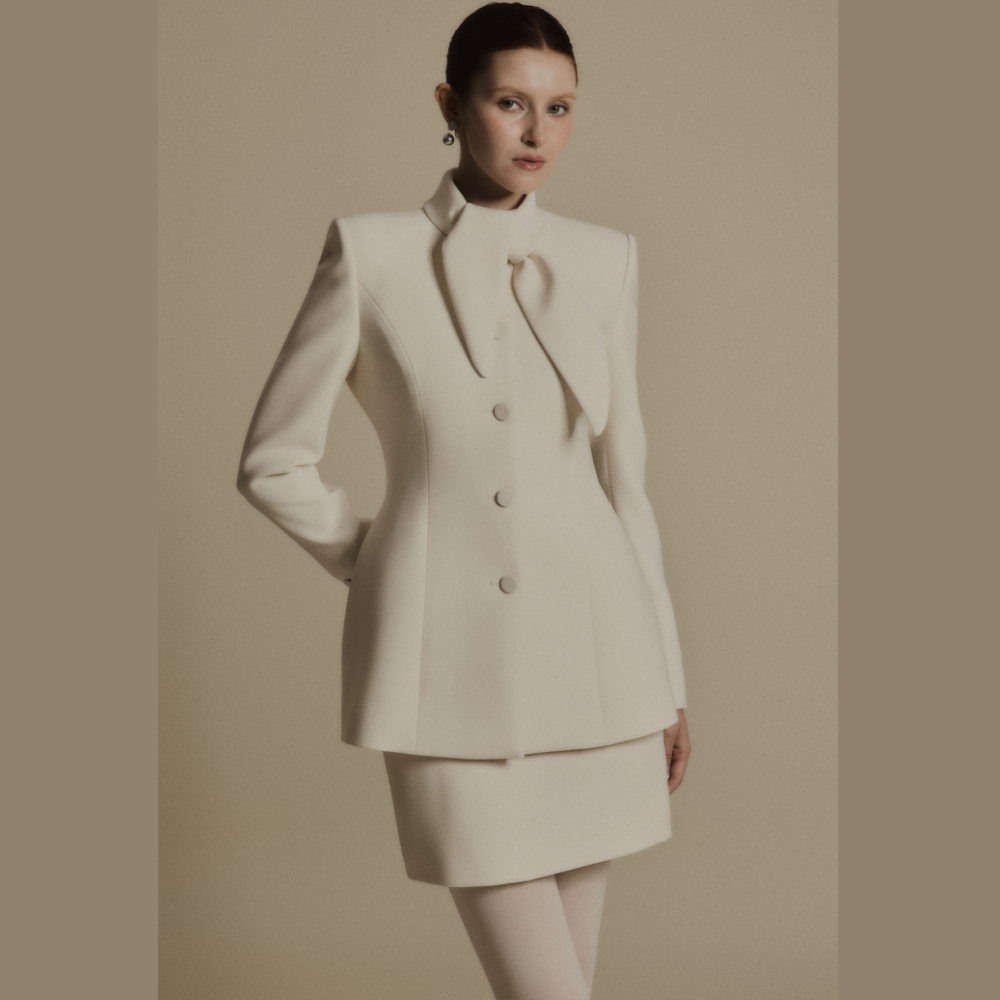 Enhance women shopping style with the elegant Grace Ivory High Collar Suit Jacket. Shop Now!