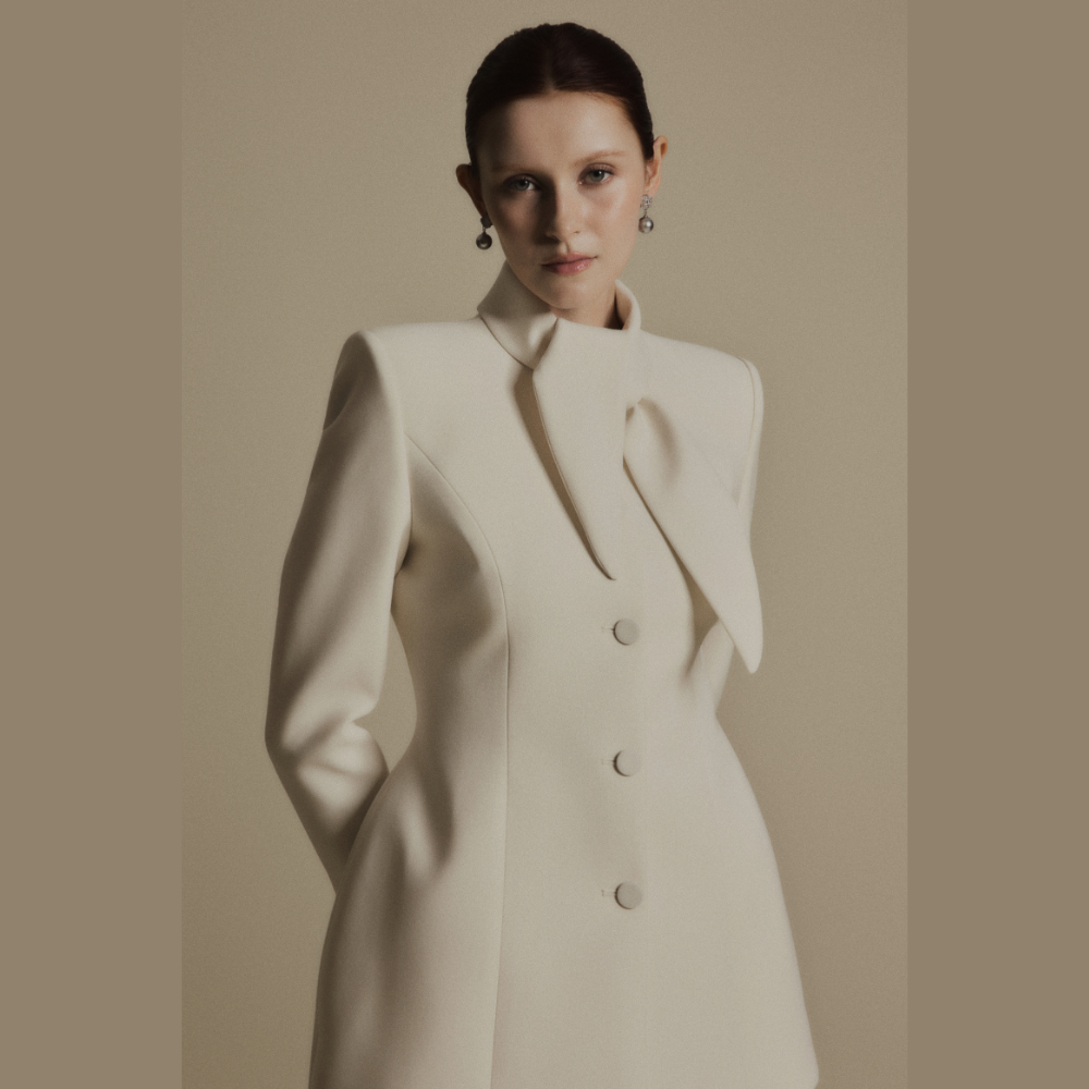 Enhance women shopping style with the elegant Grace Ivory High Collar Suit Jacket. Shop Now!