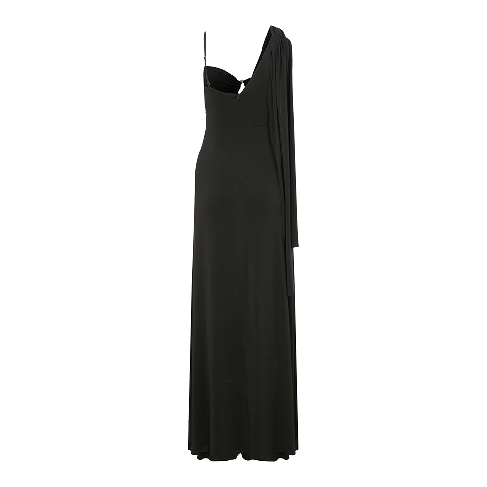Grace Jersey Asymmetric Long Dress in Black
