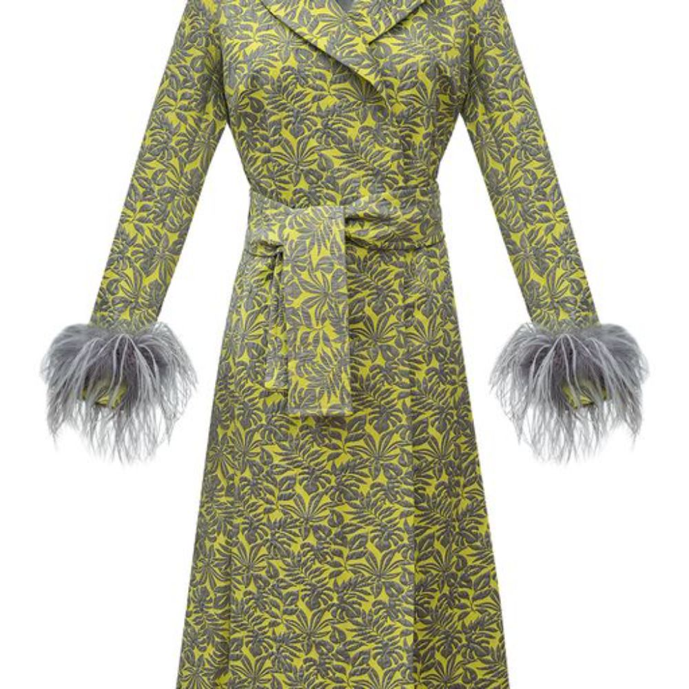 Green Coat with Detachable Feathers Cuffs