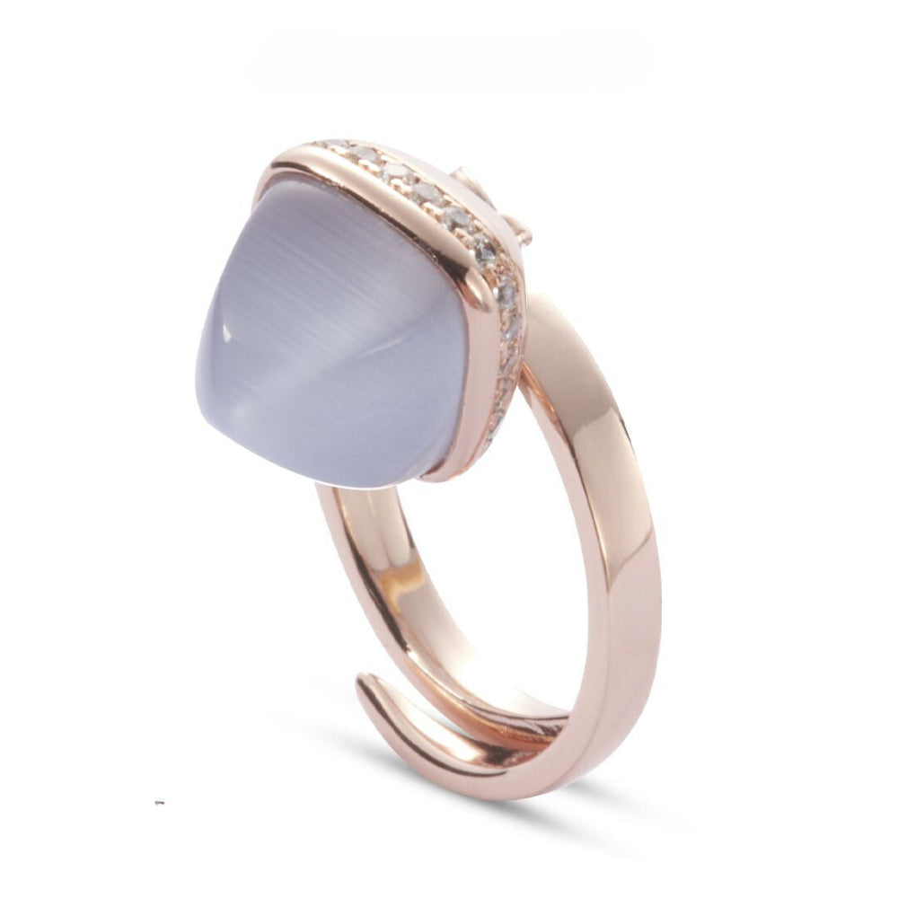 Shop online premium rose gold ring with grey agate pyramidal crystal & sparkling stone detailing.