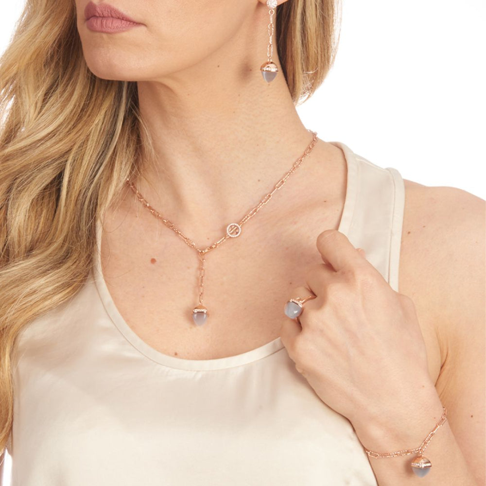 Shop online premium rose gold ring with grey agate pyramidal crystal & sparkling stone detailing.