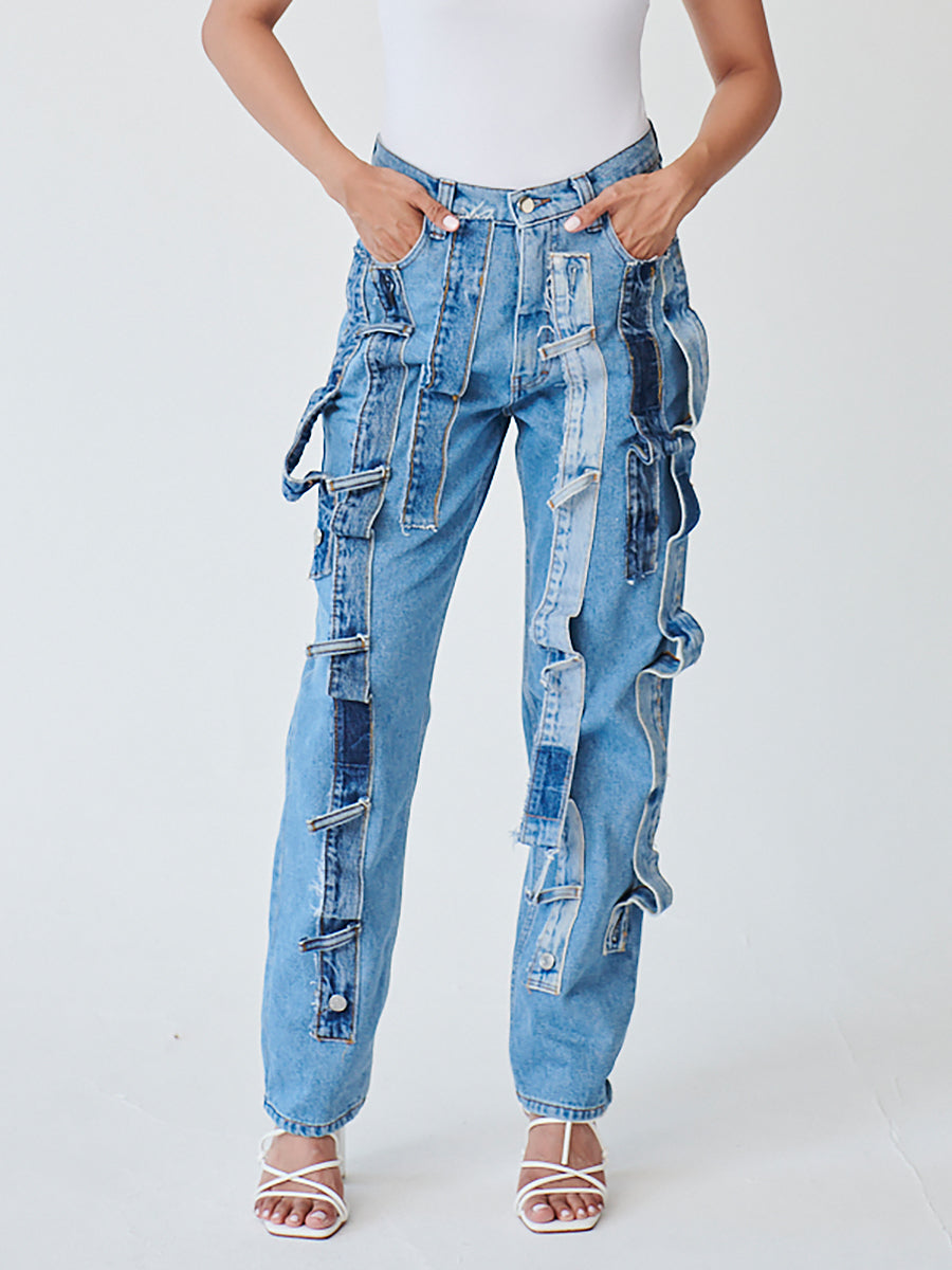 Women's High Waist Denim Trimmed Jeans | Recycled Denim | Fanfare