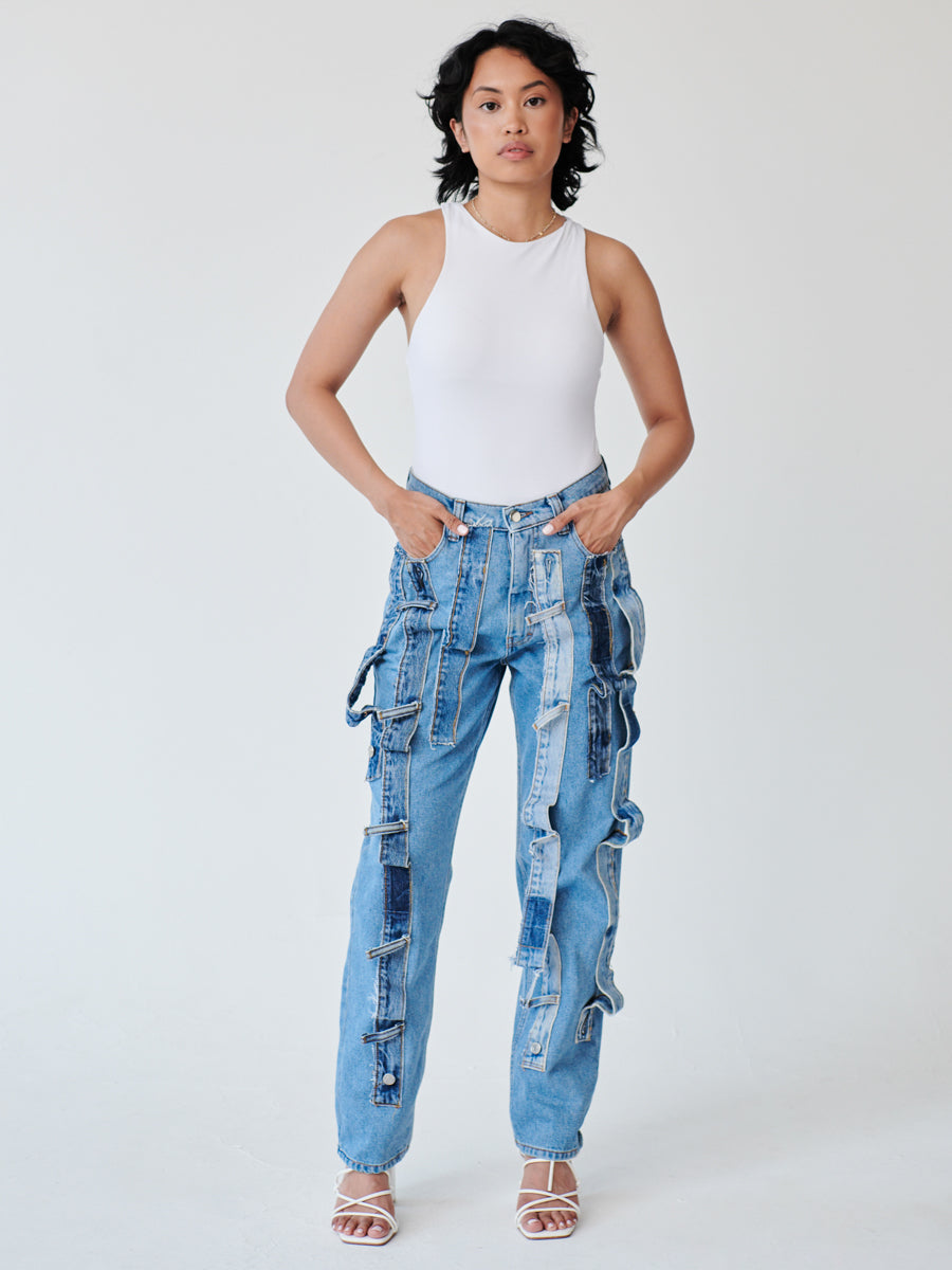 Women's High Waist Denim Trimmed Jeans | Recycled Denim | Fanfare