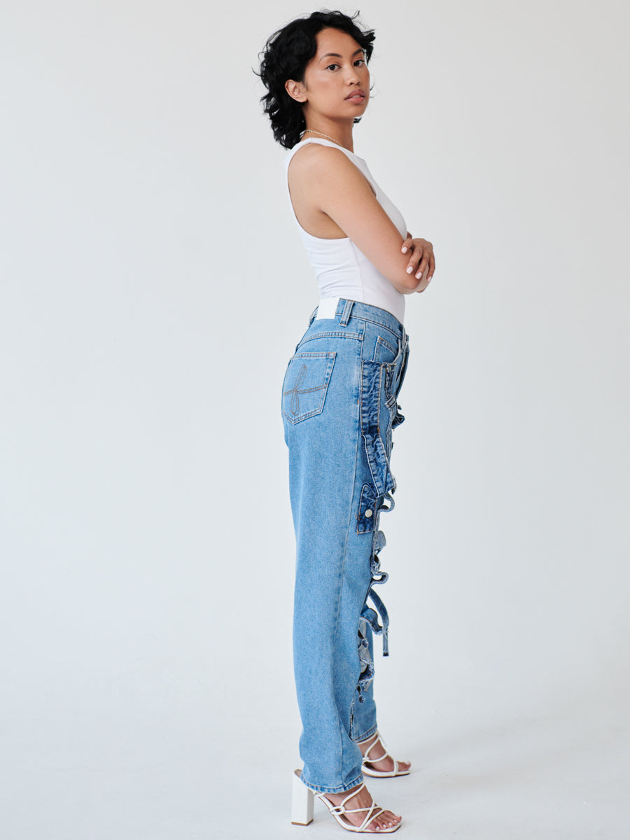 Women's High Waist Denim Trimmed Jeans | Recycled Denim | Fanfare