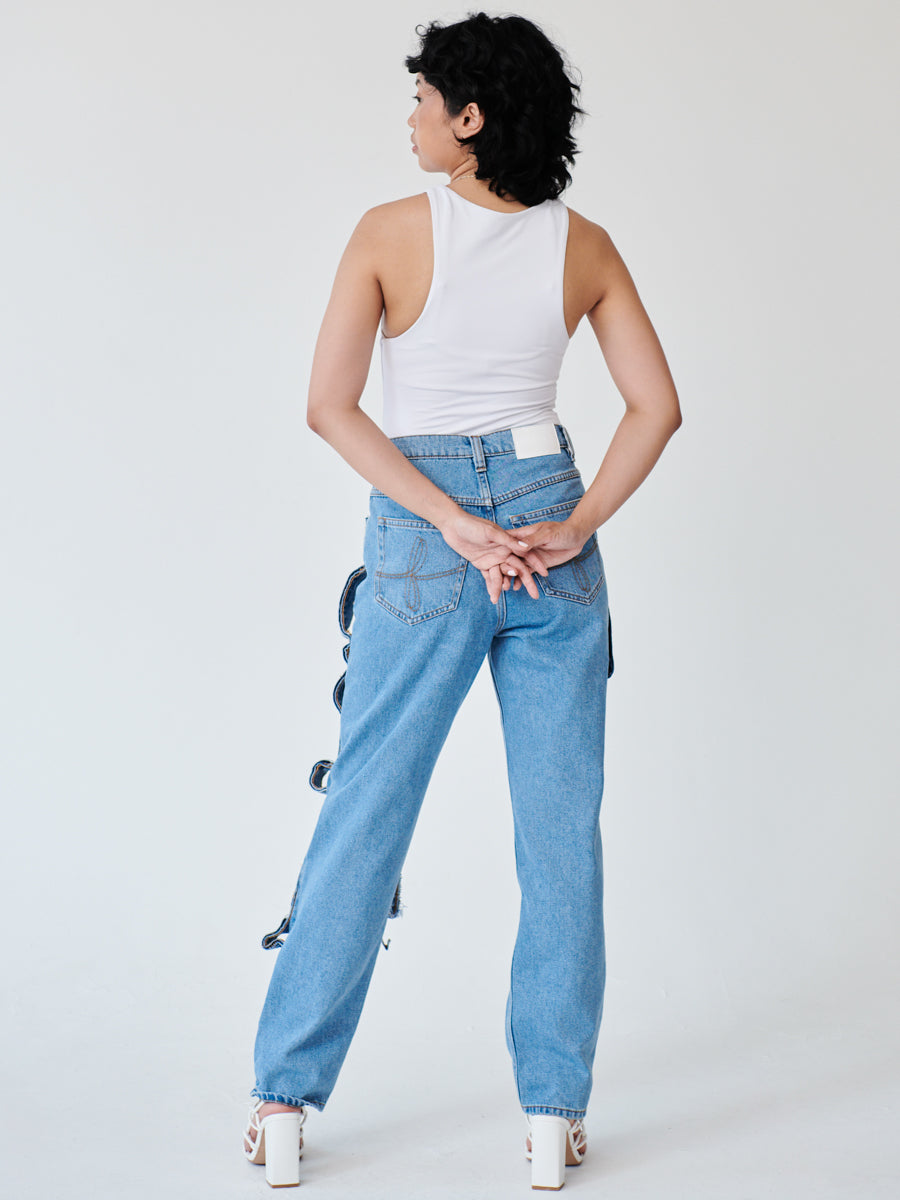 Women's High Waist Denim Trimmed Jeans | Recycled Denim | Fanfare