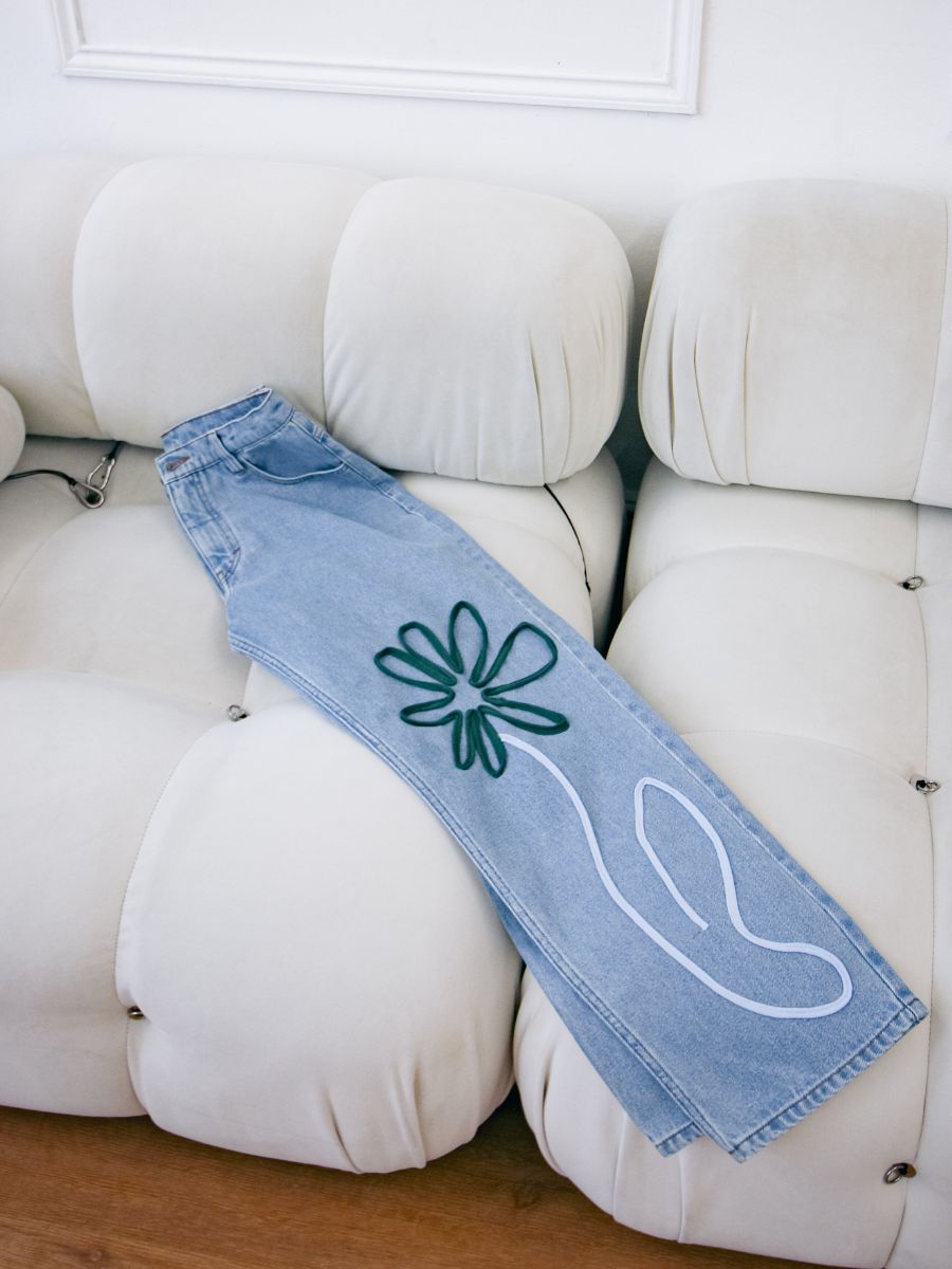 Women's Floral Embroidered Blue Jeans | Sustainable | Fanfare