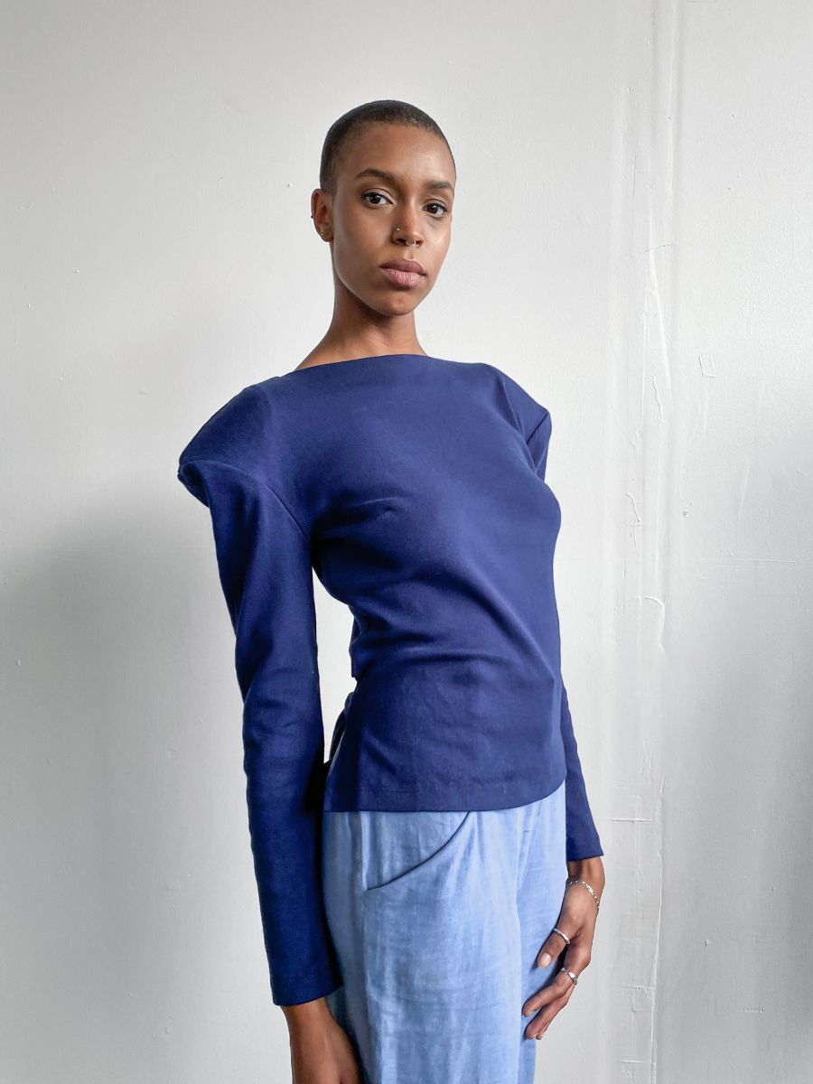 Women's Navy Top With Shoulder Pads | Organic Cotton | Fanfare