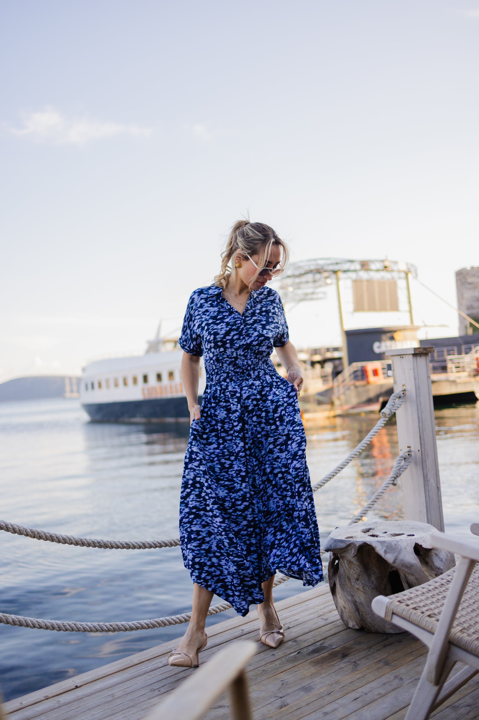 Abstract Printed Elasticated Waist Dress