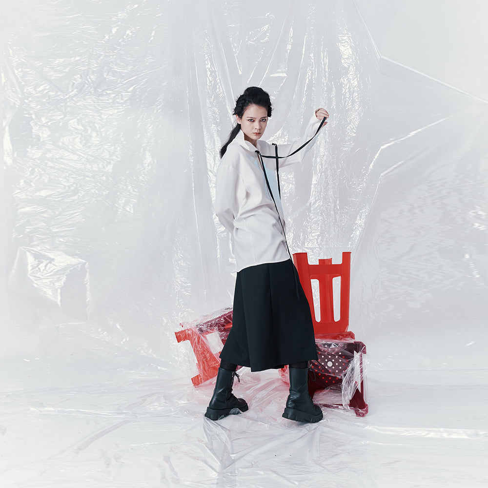 Elegant designer wear INF Arm Deconstructed Ribbon Shirt. Shop Now!