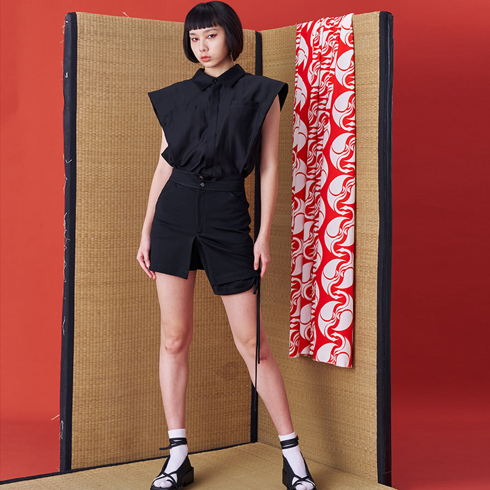 Elegant women fashion INF Asymmetrical Drawstring Skirt Shorts. Shop Now!