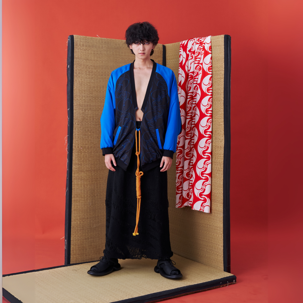 Elegant INF Deconstructed Japanese Kimono-inspired Baseball Jacket for clothing store for women. Shop Now!