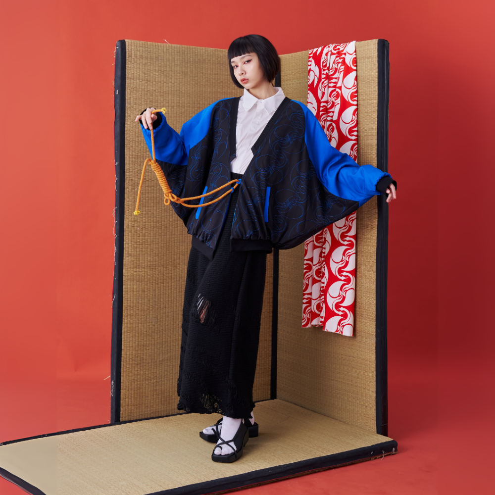 Elegant INF Deconstructed Japanese Kimono-inspired Baseball Jacket for clothing store for women. Shop Now!