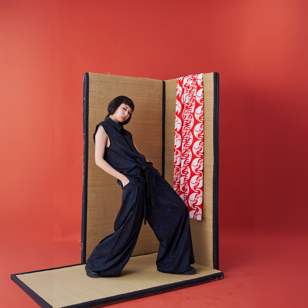 Fashion website brings INF Deconstructed Sleeveless Jinbei Shirt Blue printing Shop Now!