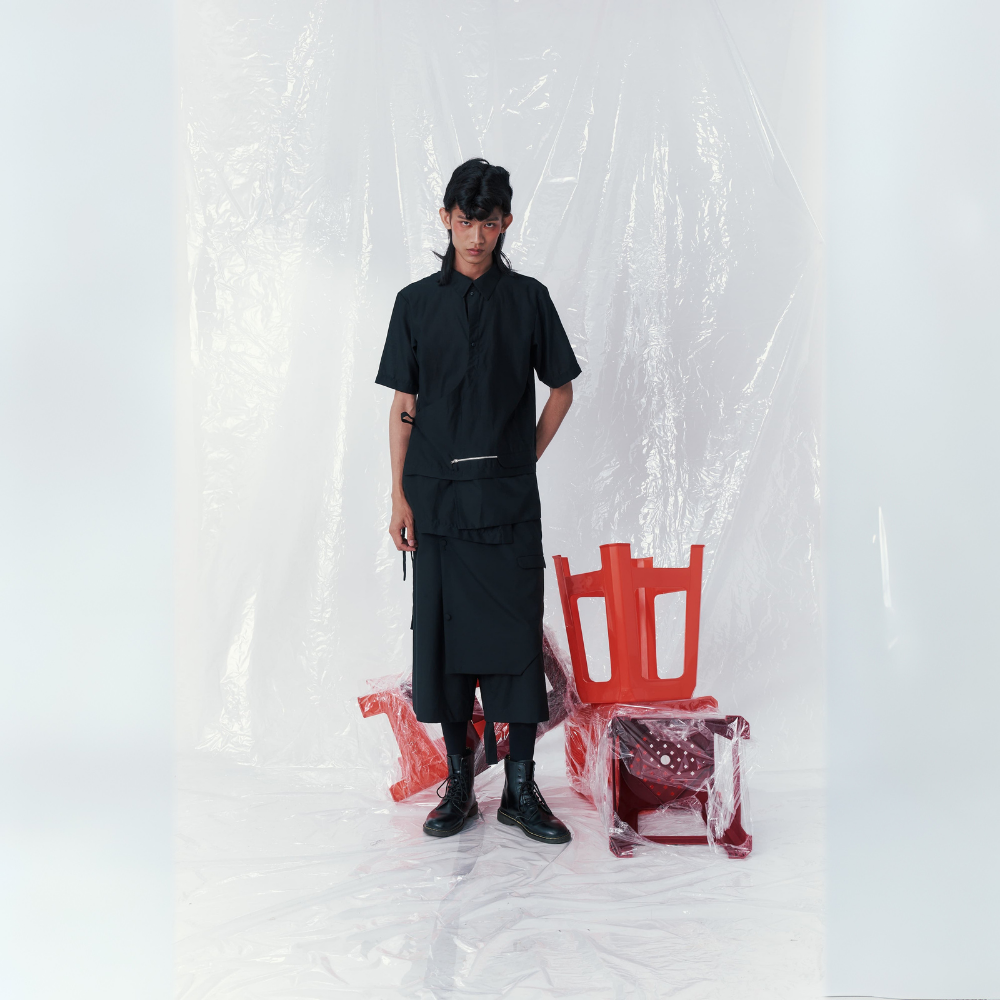 Modern designer wear INF Multi Layered Pocket Short Sleeve Shirt Shop Now!