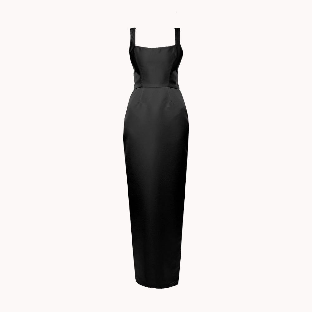 Explore women's evening dresses with our black column silhouette dress with a square neckline & adjustable straps to elevate your style. Shop now!