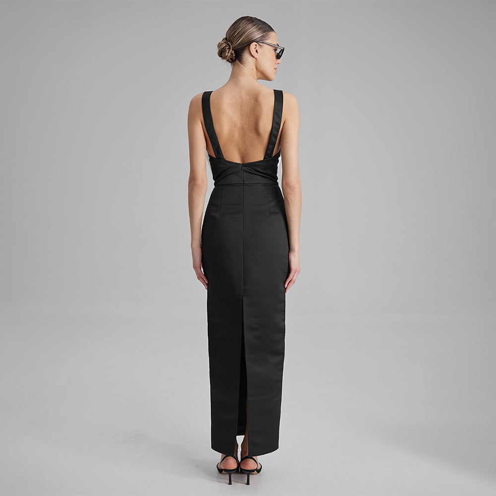 Explore women's evening dresses with our black column silhouette dress with a square neckline & adjustable straps to elevate your style. Shop now!