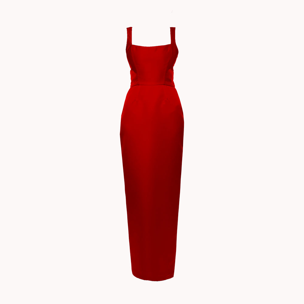 Explore women's evening dresses with our red column silhouette dress with a square neckline & adjustable straps to elevate your style. Shop now!