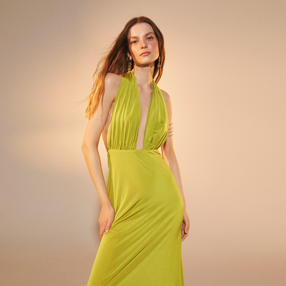 Ines Jersey Long Dress in Green Glow