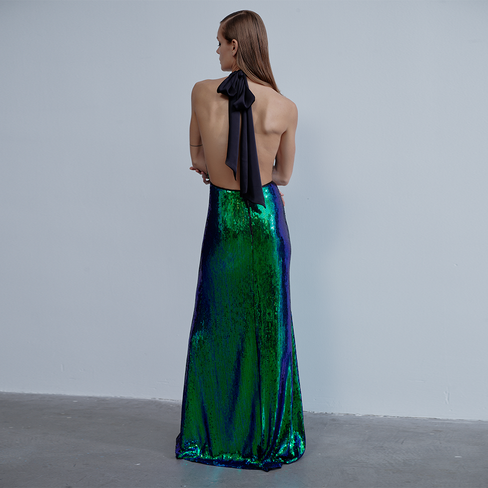 Ines Sequin Long Dress in Océan Bleu
