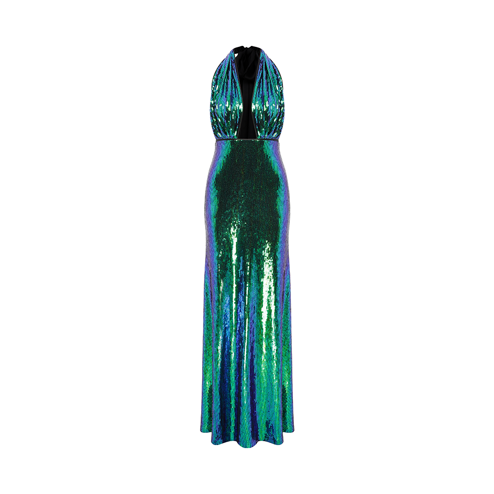 Ines Sequin Long Dress in Océan Bleu