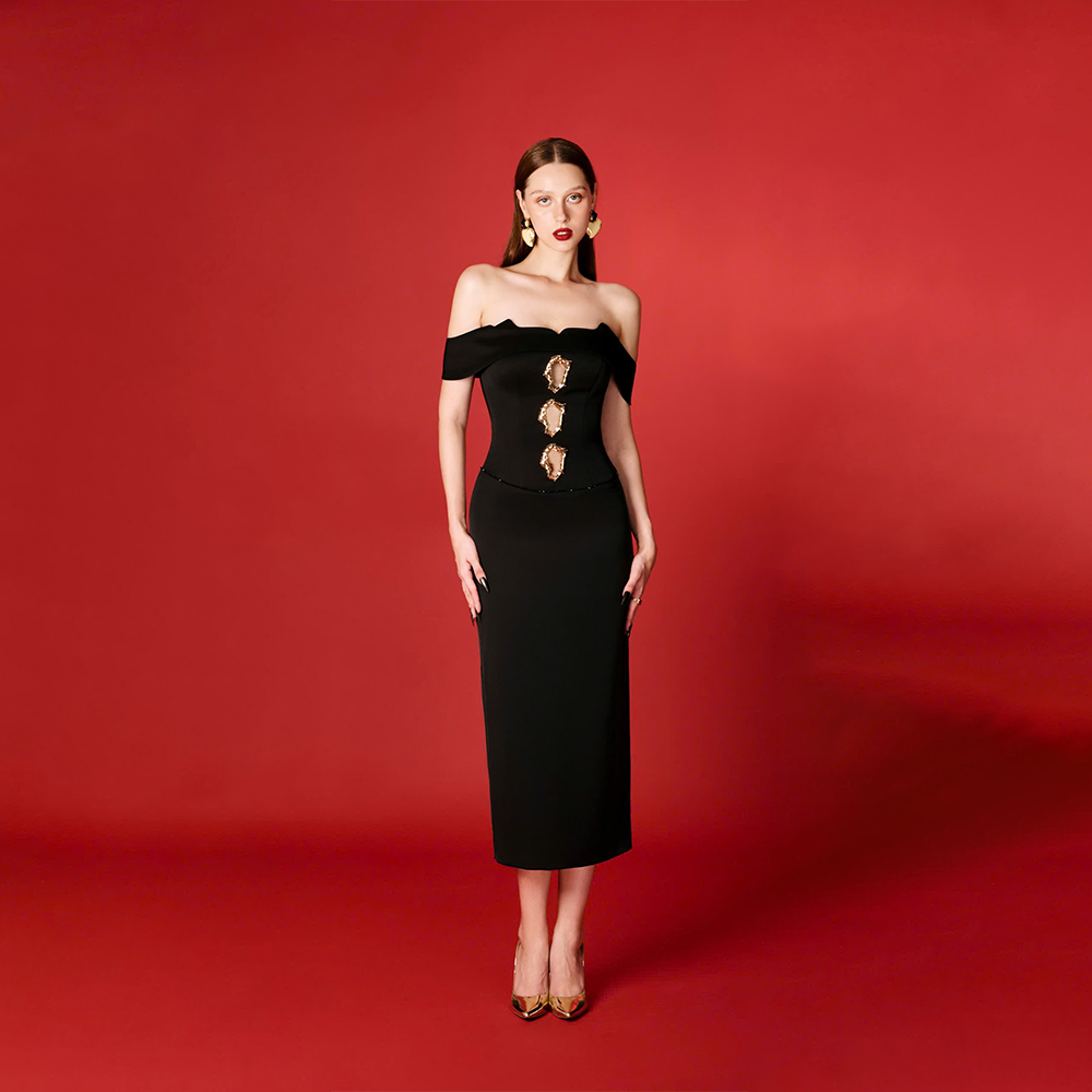 Elevate your wardrobe with the Insecta Off Shoulder Midi Dress, a stunning choice in expensive dresses. Perfect for special occasions. Shop Now!